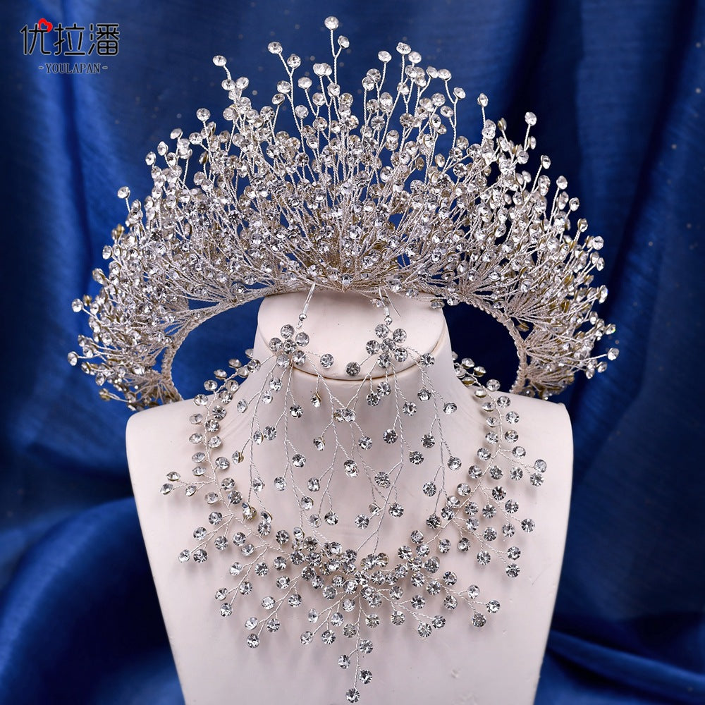 Bridal Headdress Crown Set Colored Diamond Necklace Earrings 3 pc Set - Pleasures and Sins   Pleasures and Sins