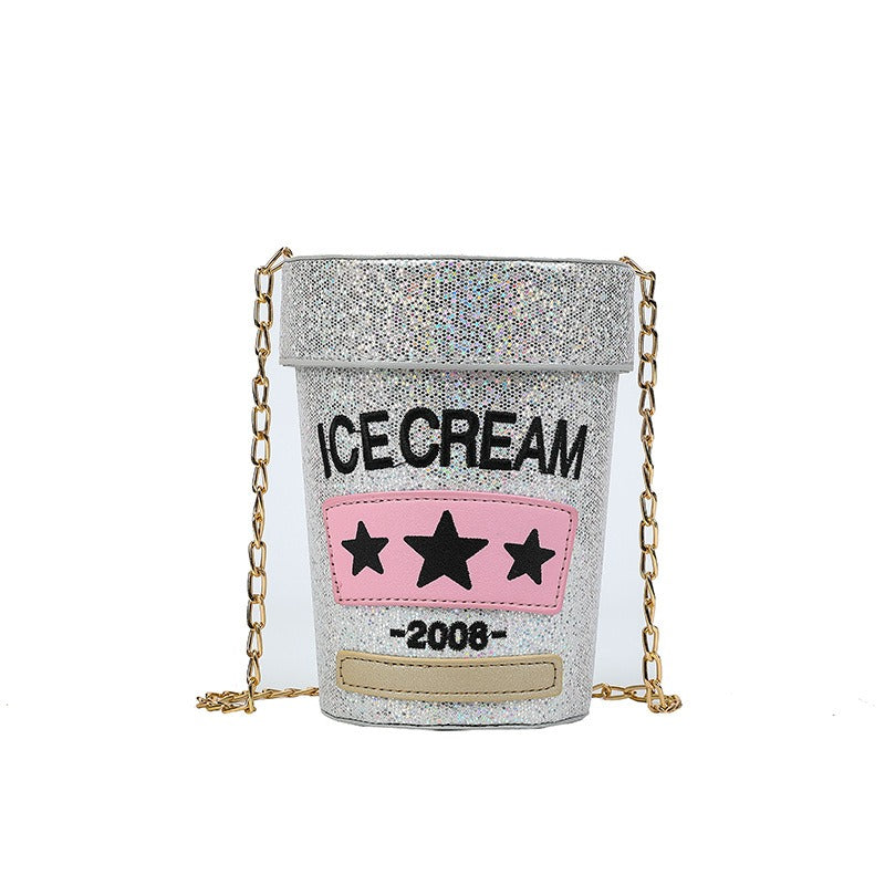 Sequin crossbody small round bag In shape of ice cream pot design - Pleasures and Sins   Pleasures and Sins