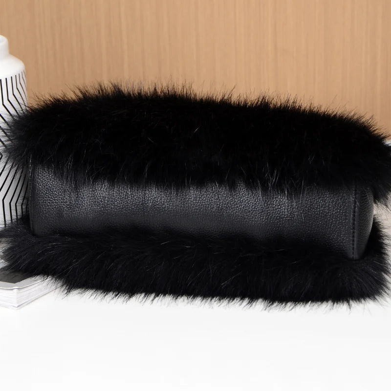 Winter Bright Color Women's Faux Fur Fluffy Boston Handbag