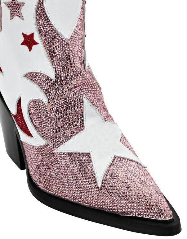 Rhinestone Patchwork Pointed Toe Cowboy Boots Bling  High Wedge Heel - Pleasures and Sins   Pleasures and Sins