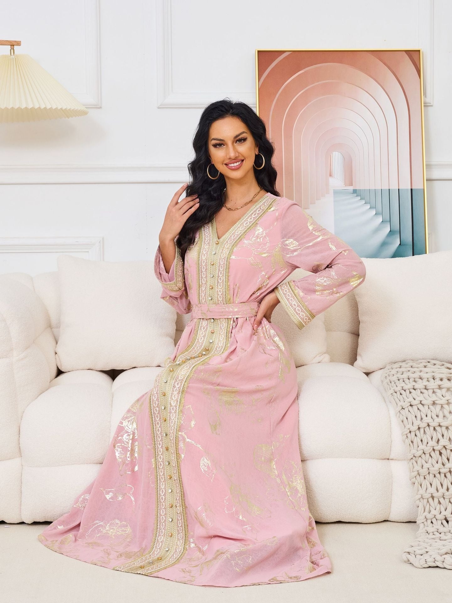 Muslim Womens Dress New Pink Stamped Fashion Party Robe - Pleasures and Sins   Pleasures and Sins