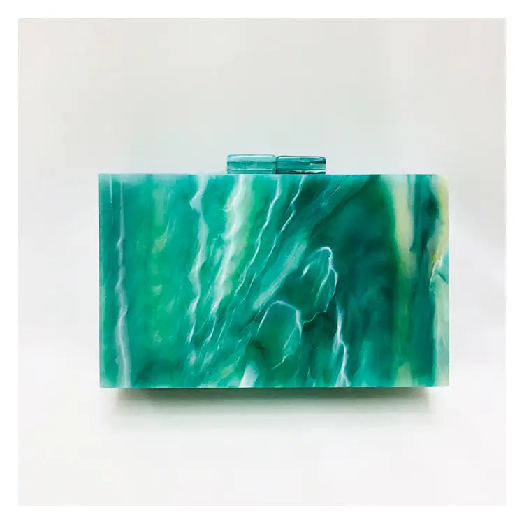 Marbled green acrylic box evening handbag luxury designer style clutch purse.