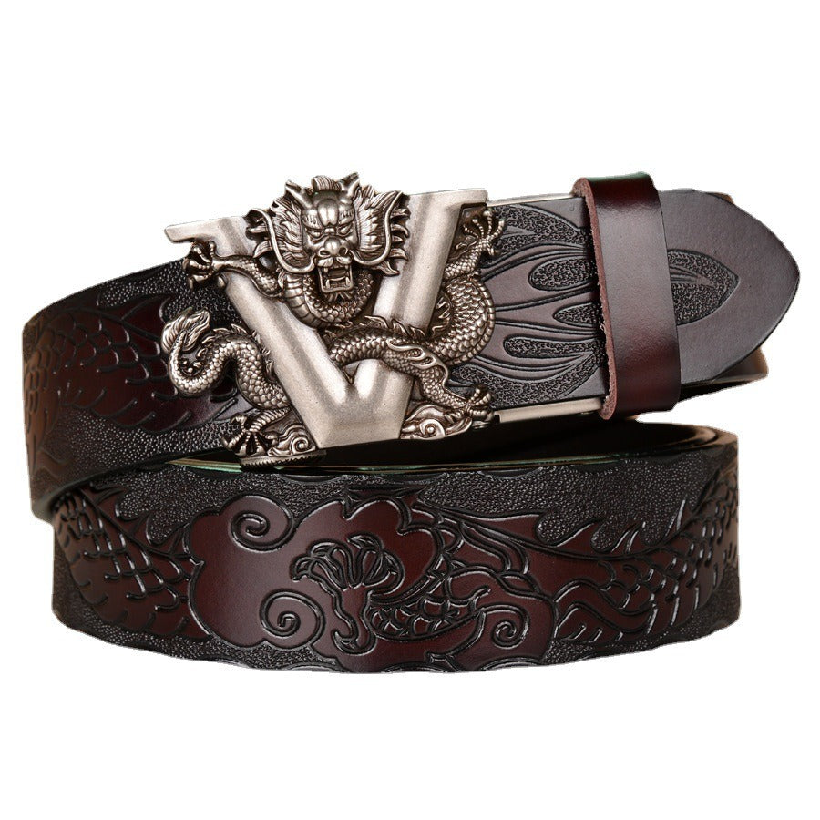 Leather ethnic style belt, personalized dragon pattern embossed belt - Pleasures and Sins   Pleasures and Sins