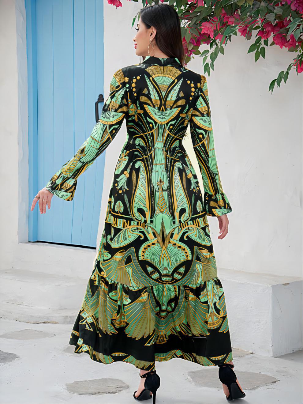 Ladies Middle Eastern Casual Round Neck Printed Long Sleeve Dress