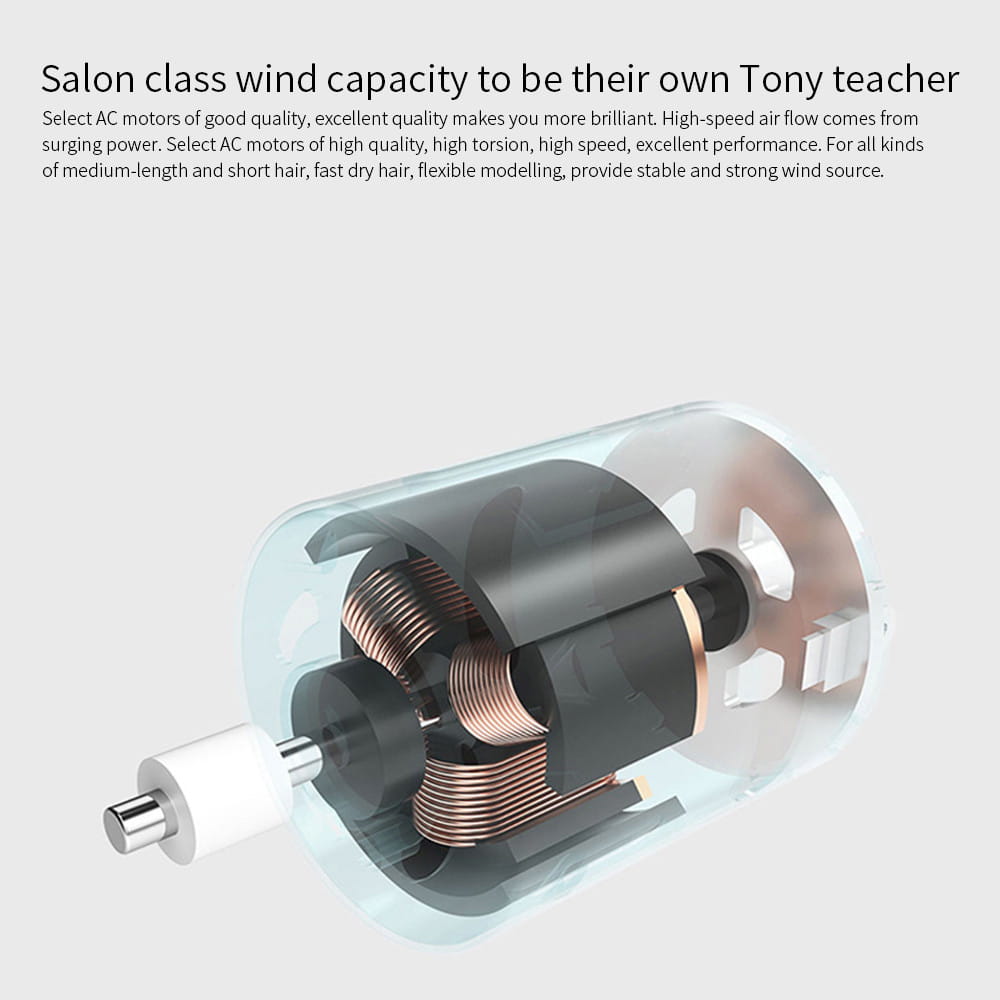 Cross-section of an electric motor in a Salon High Power Hair Dryer showing copper coils.