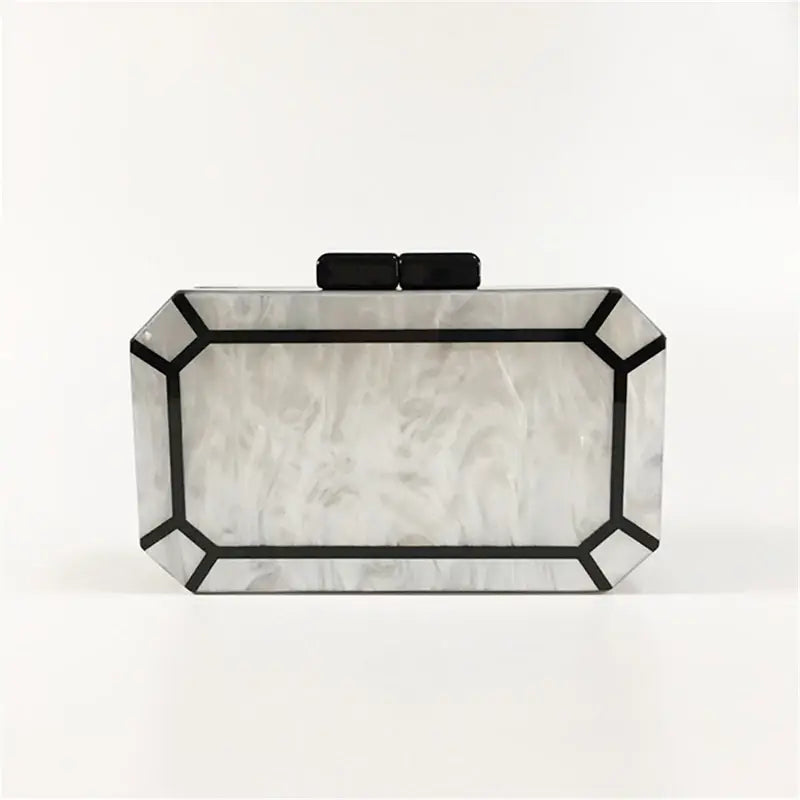 Art Deco Design Women’s Acrylic Evening Bag in geometric clutch style with pearlescent white.