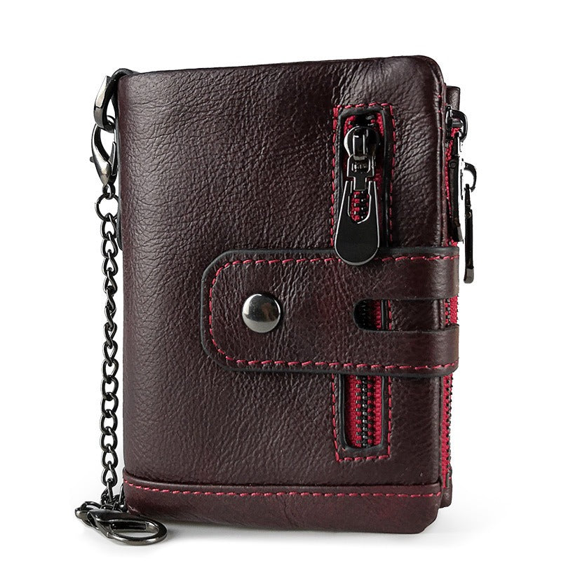 Mens short genuine leather wallet with zip and chain detail - Pleasures and Sins   Pleasures and Sins