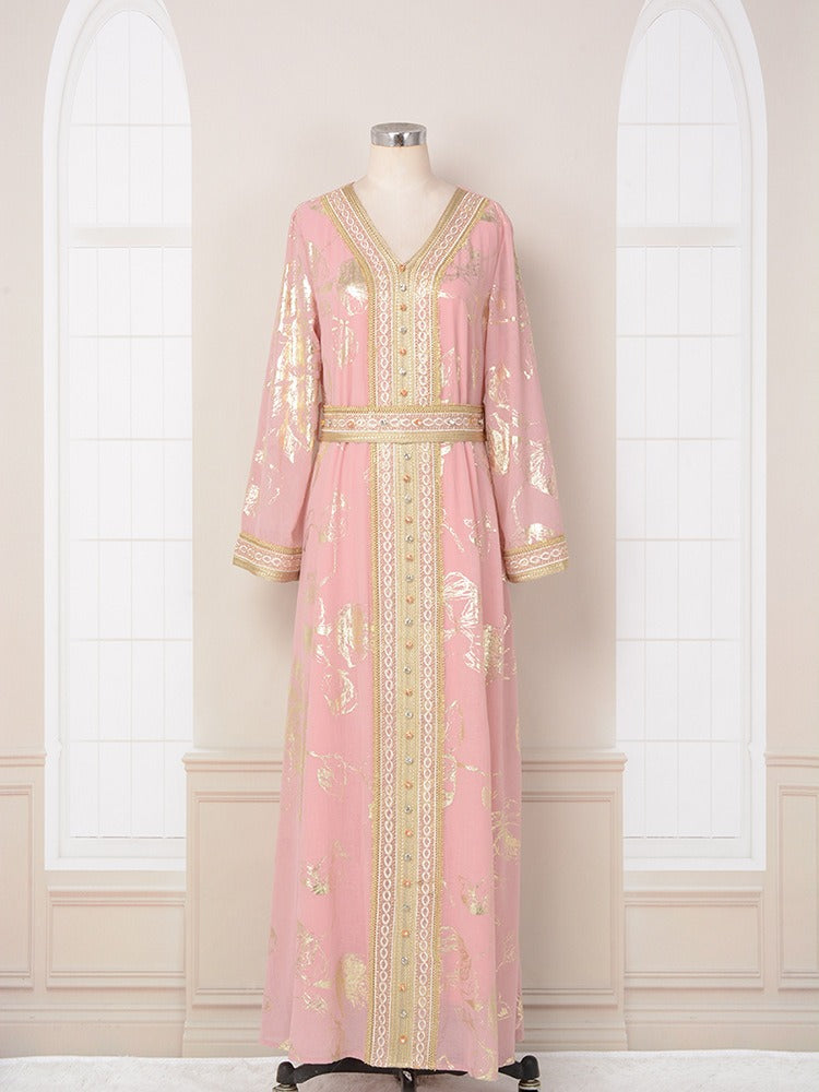 Muslim Womens Dress New Pink Stamped Fashion Party Robe - Pleasures and Sins   Pleasures and Sins