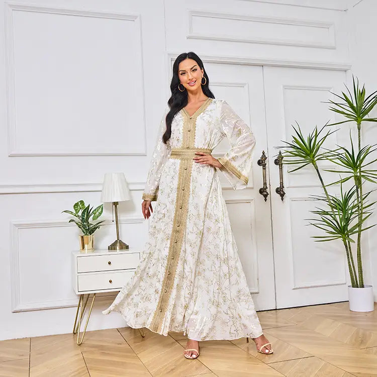 Evening Dress Muslim Flower Gold Stamping Fashion Robe