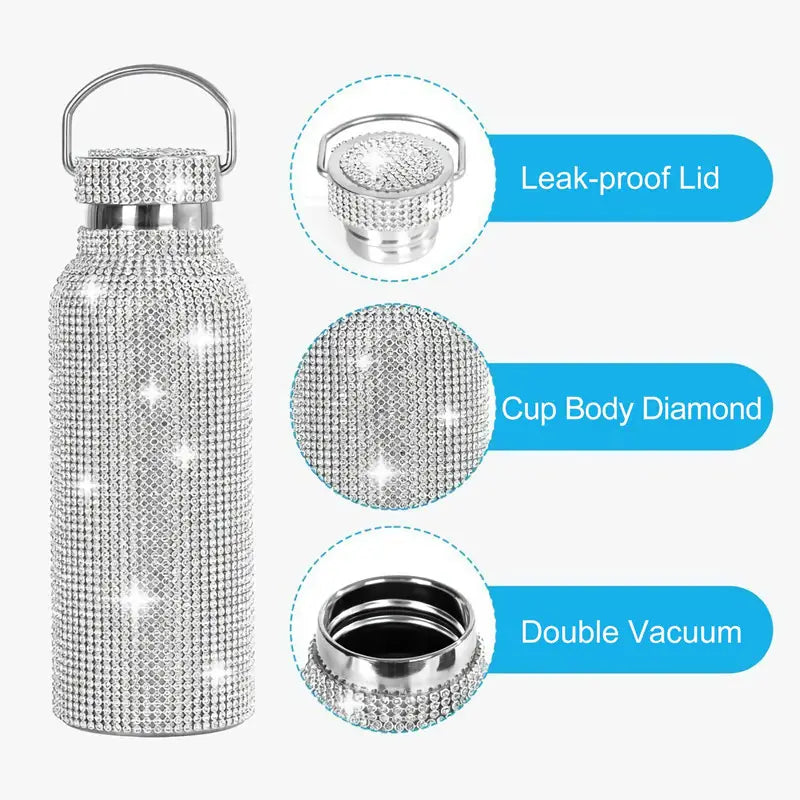 Rhinestone Encrusted Vacuum Flask High Capacity Stainless