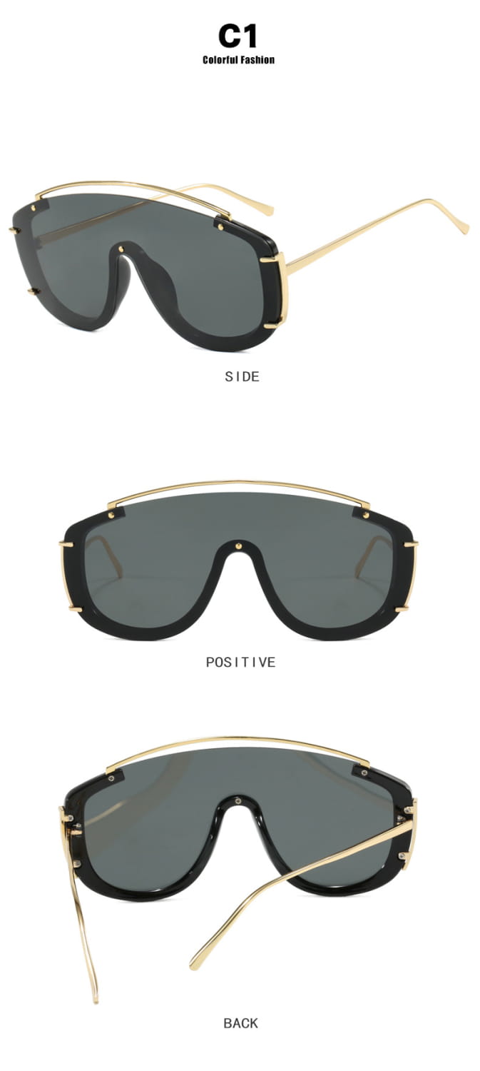 Trendy Large Frame Sunglasses with a Metallic High-end Feel