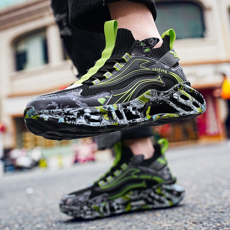 Large blade shock-absorbing running shoes, thick soled breathable sneakers