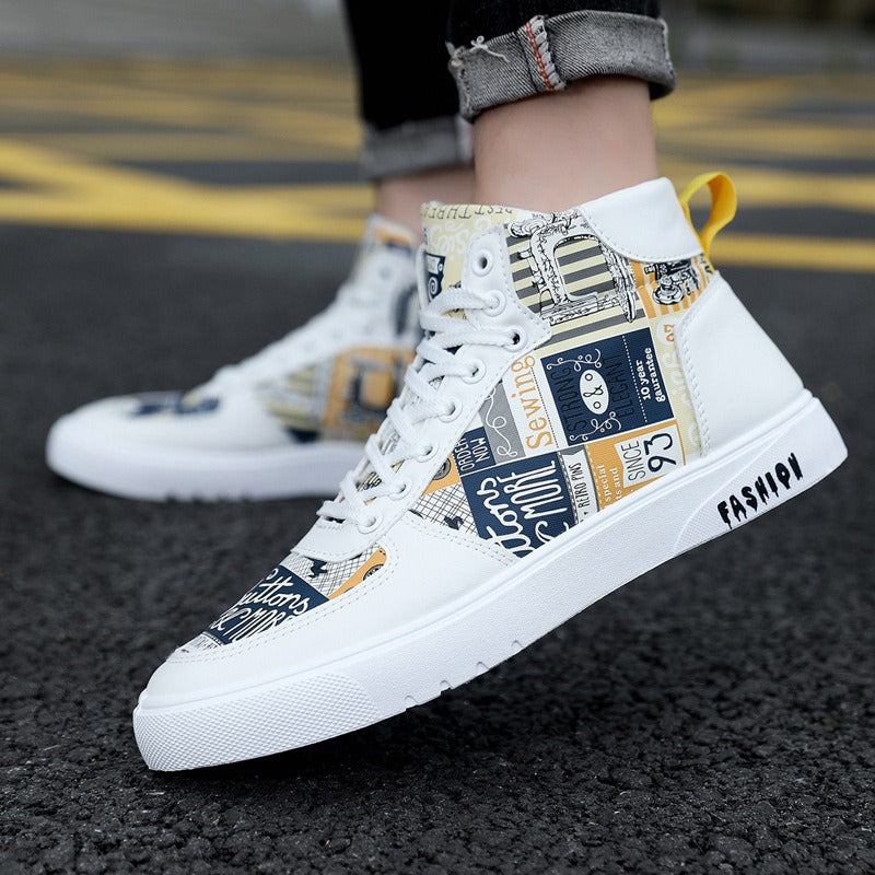 Trendy Mens Graffiti High Top Casual Sports Shoes - Pleasures and Sins   Pleasures and Sins