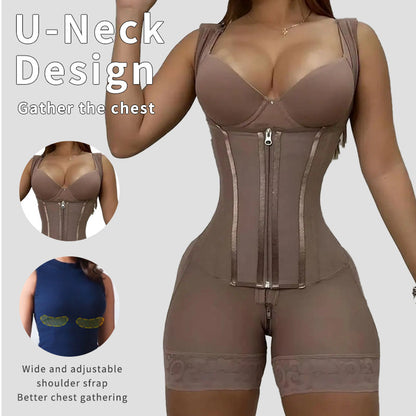 Waist cinching shapewear with abdomin shaping and hip lifting zipper