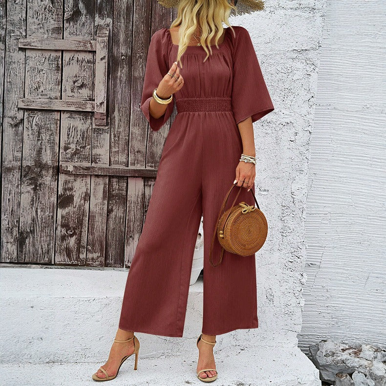 Womens wide leg jumpsuit for spring and summer casual short sleeved - Pleasures and Sins   Pleasures and Sins