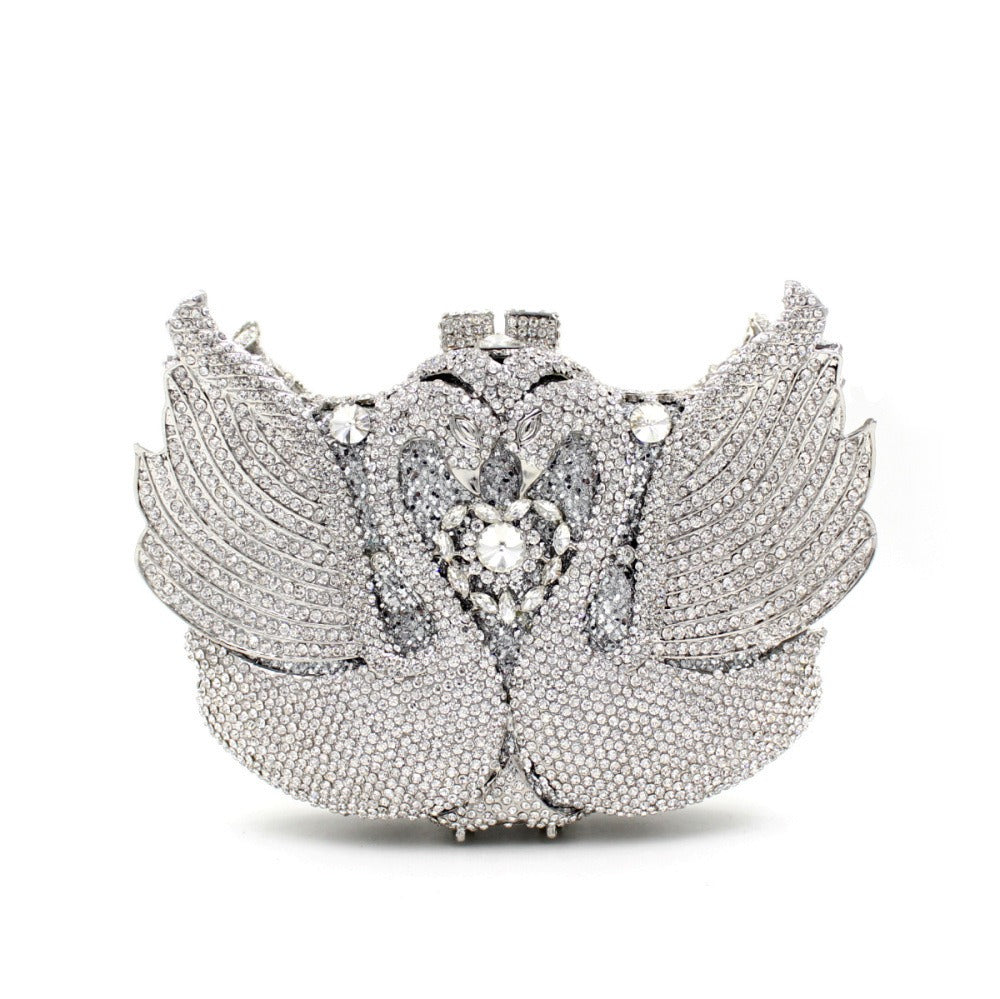 Kissing Swans studded diamond dinner bag, banquet full diamond bag - Pleasures and Sins   Pleasures and Sins