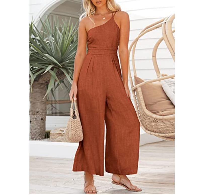 Women's sexy camisole waist wide leg sleeveless cotton linen jumpsuit - Pleasures and Sins   Pleasures and Sins