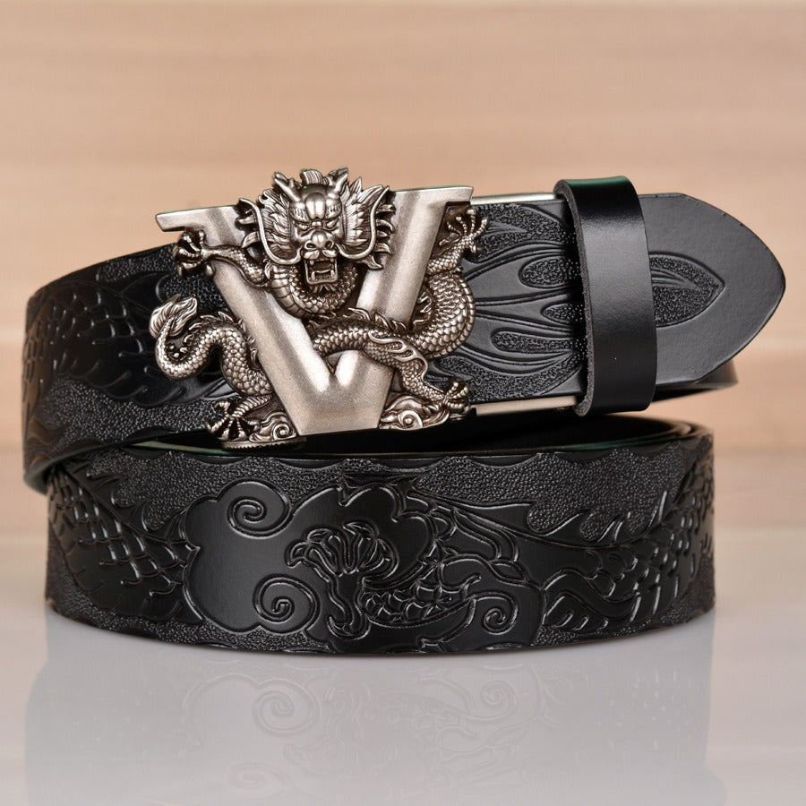 Leather ethnic style belt, personalized dragon pattern embossed belt - Pleasures and Sins   Pleasures and Sins