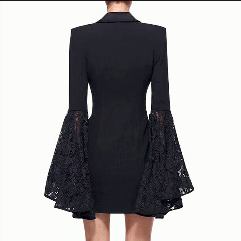 Women's black fashionable suit jacket with lace bat wing sleeves