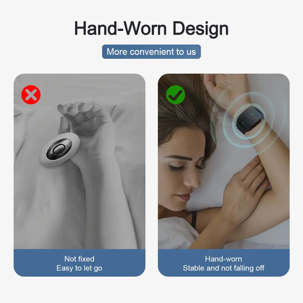 Comparison of Hand Wear Sleeping Aid with EMS Pulse Therapy vs fixed sleep monitor.