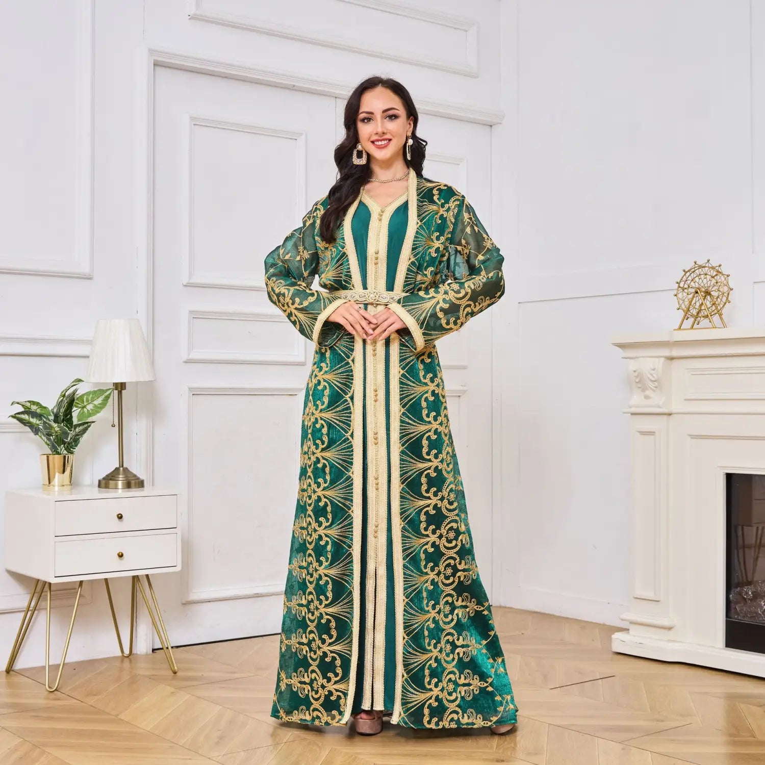 Muslim robe womens embroidered long two-piece dress set