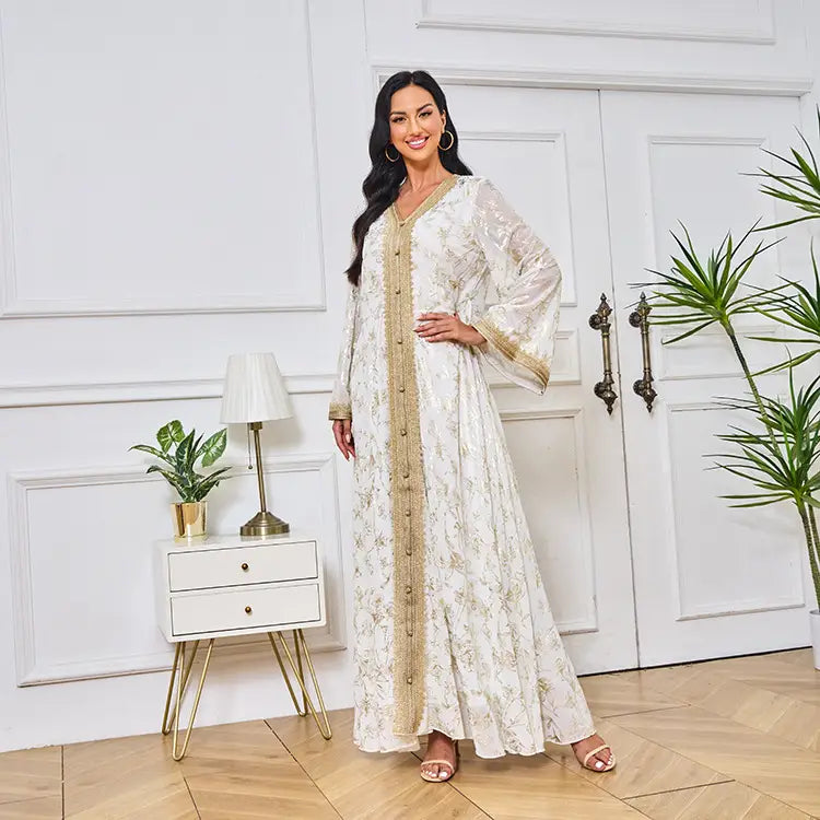 Abendkleid Muslim Blume Goldprägung Mode Robe