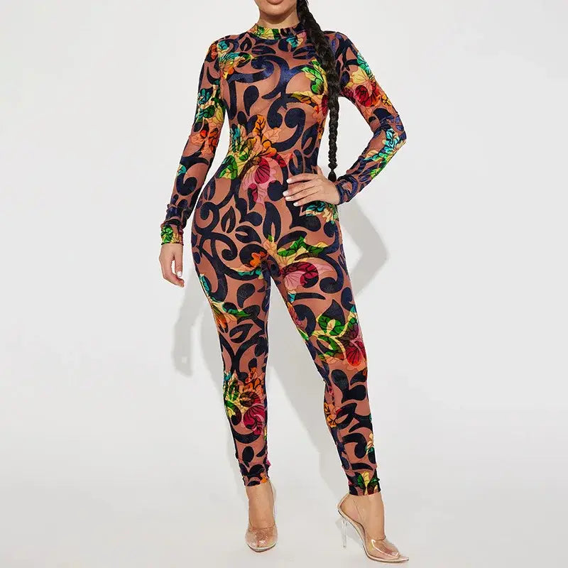 Bodycon à manches longues imprimé 3D cde à motifs multicolores