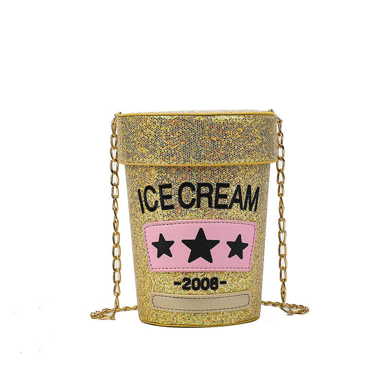 Sequin crossbody small round bag In shape of ice cream pot design - Pleasures and Sins   Pleasures and Sins