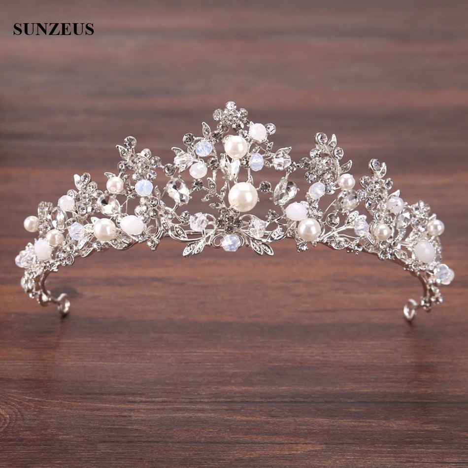 Crystal Bridal Tiara With Pearl Headband For Marriage