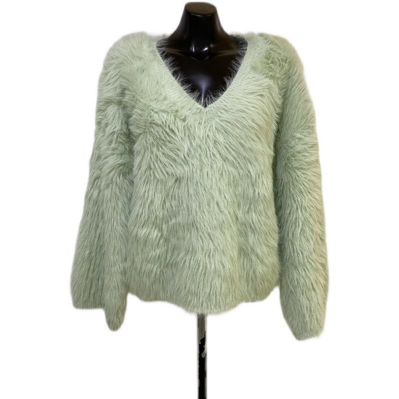 Knitted top women's loose fitting pullover imitation mink fur top