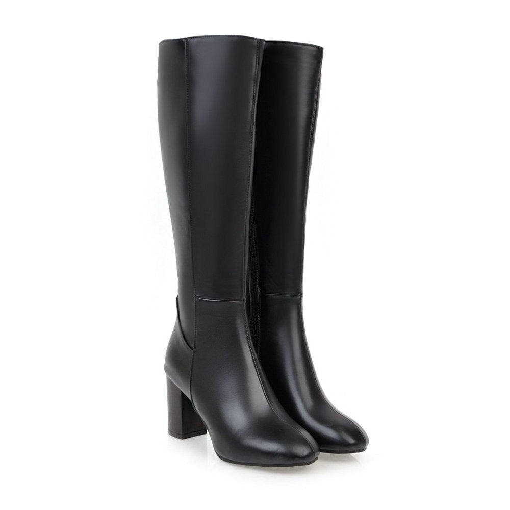 Women's British style thick soled high-heeled knee high boots