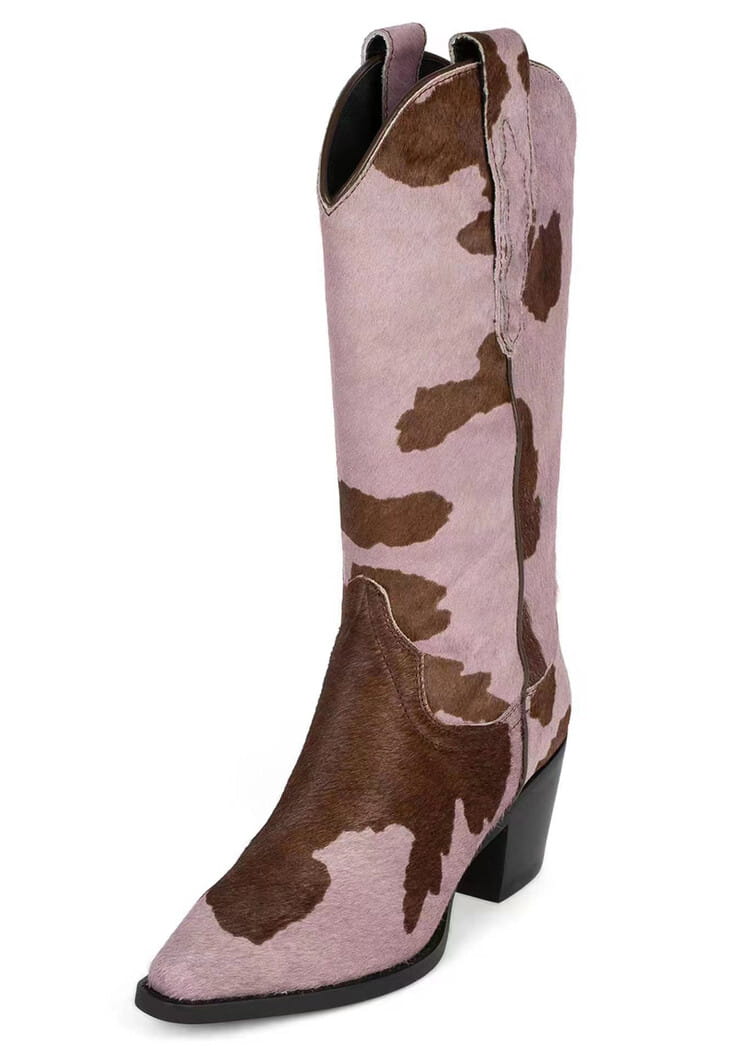 Womens Genuine Leather Pointed Toe Mid Calf Western Boots