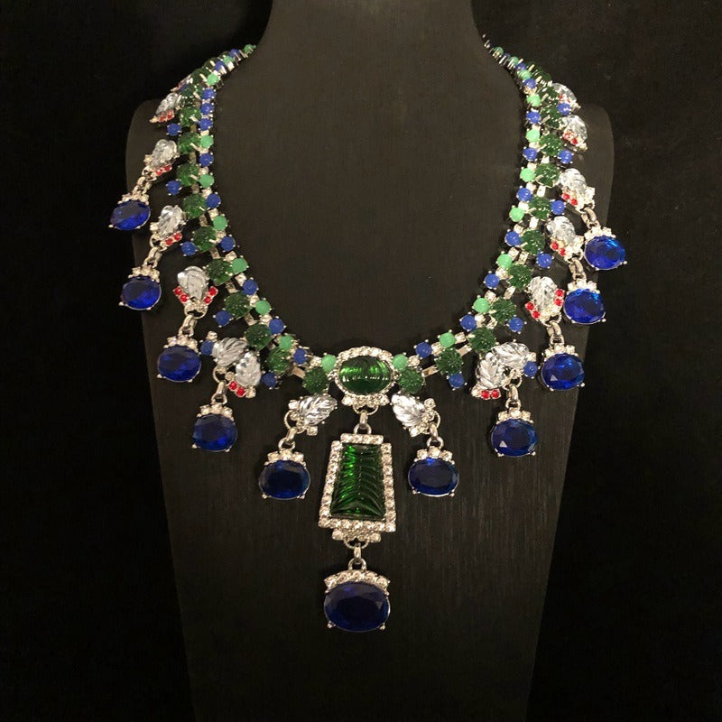 Blue Rhinestone Necklace and Earrings Set - Pleasures and Sins   Pleasures and Sins