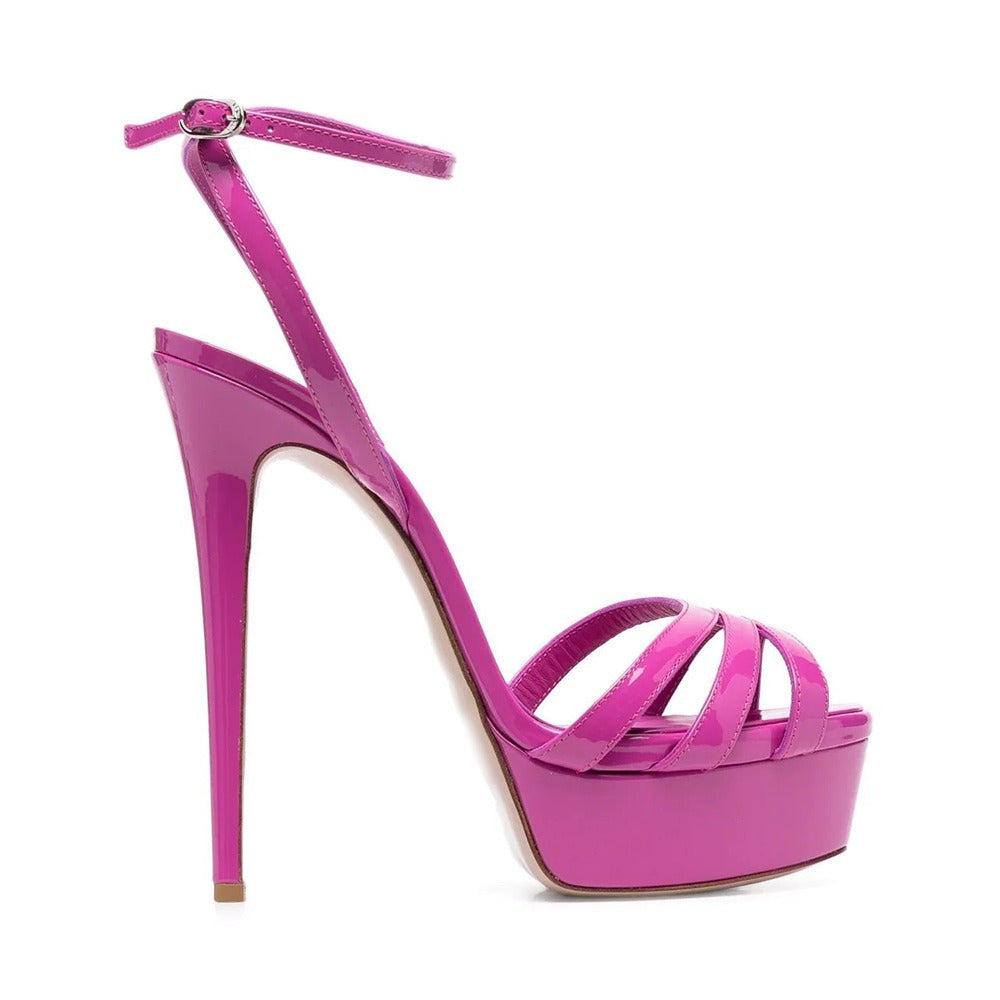 Plus Size Platform Sandals With Round Toe Ankle Buckle and Slim Heels