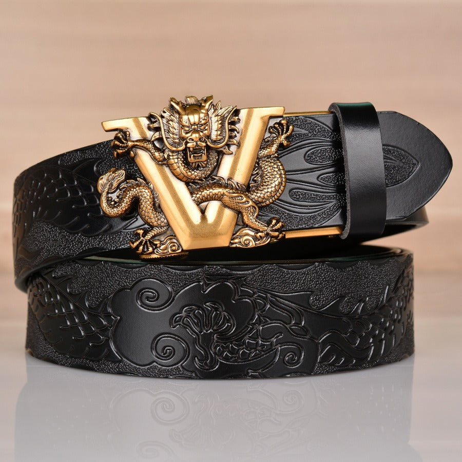 Leather ethnic style belt, personalized dragon pattern embossed belt - Pleasures and Sins   Pleasures and Sins