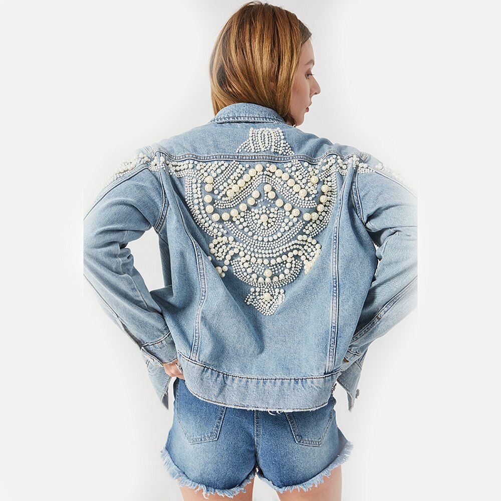 Embroidered Denim Jacket Beading Pattern Long Sleeve Vintage Western - Pleasures and Sins   Pleasures and Sins