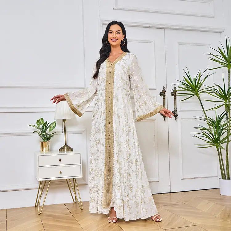 Abendkleid Muslim Blume Goldprägung Mode Robe