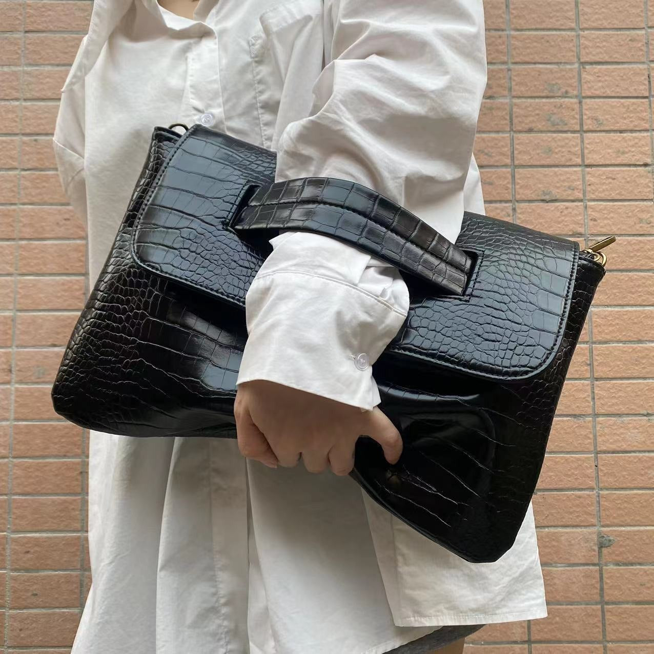 Crocodile pattern bag with arm sleeve,document bag - Pleasures and Sins   Pleasures and Sins