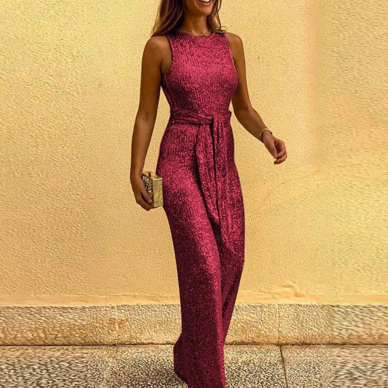 Ladies Stunning Round neck sleeveless sequin jumpsuit - Pleasures and Sins   Pleasures and Sins