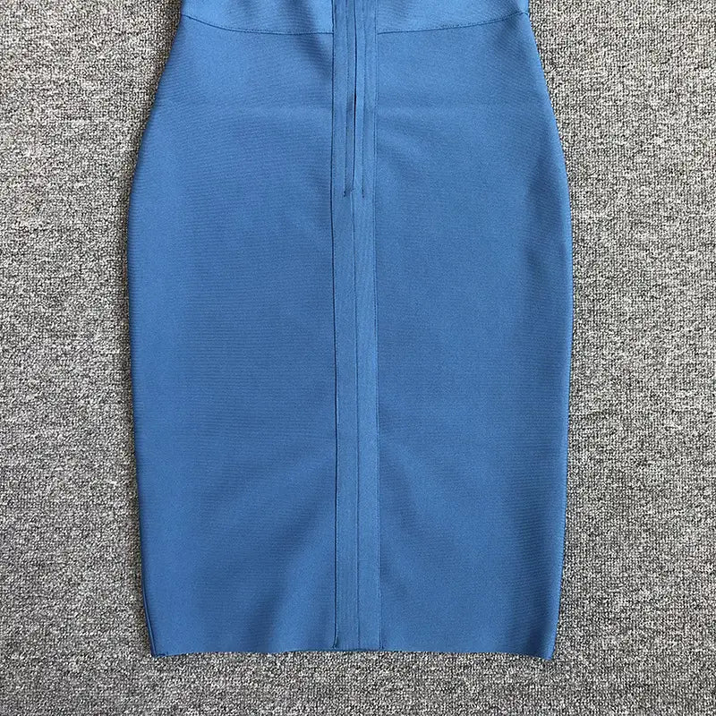 Ladies Sexy Hollowed out Strapless Blue Bandage Dress