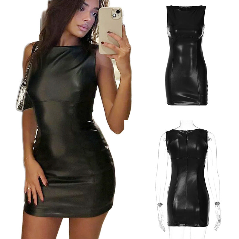 PU leather skirt sexy hip hugging dress party dress