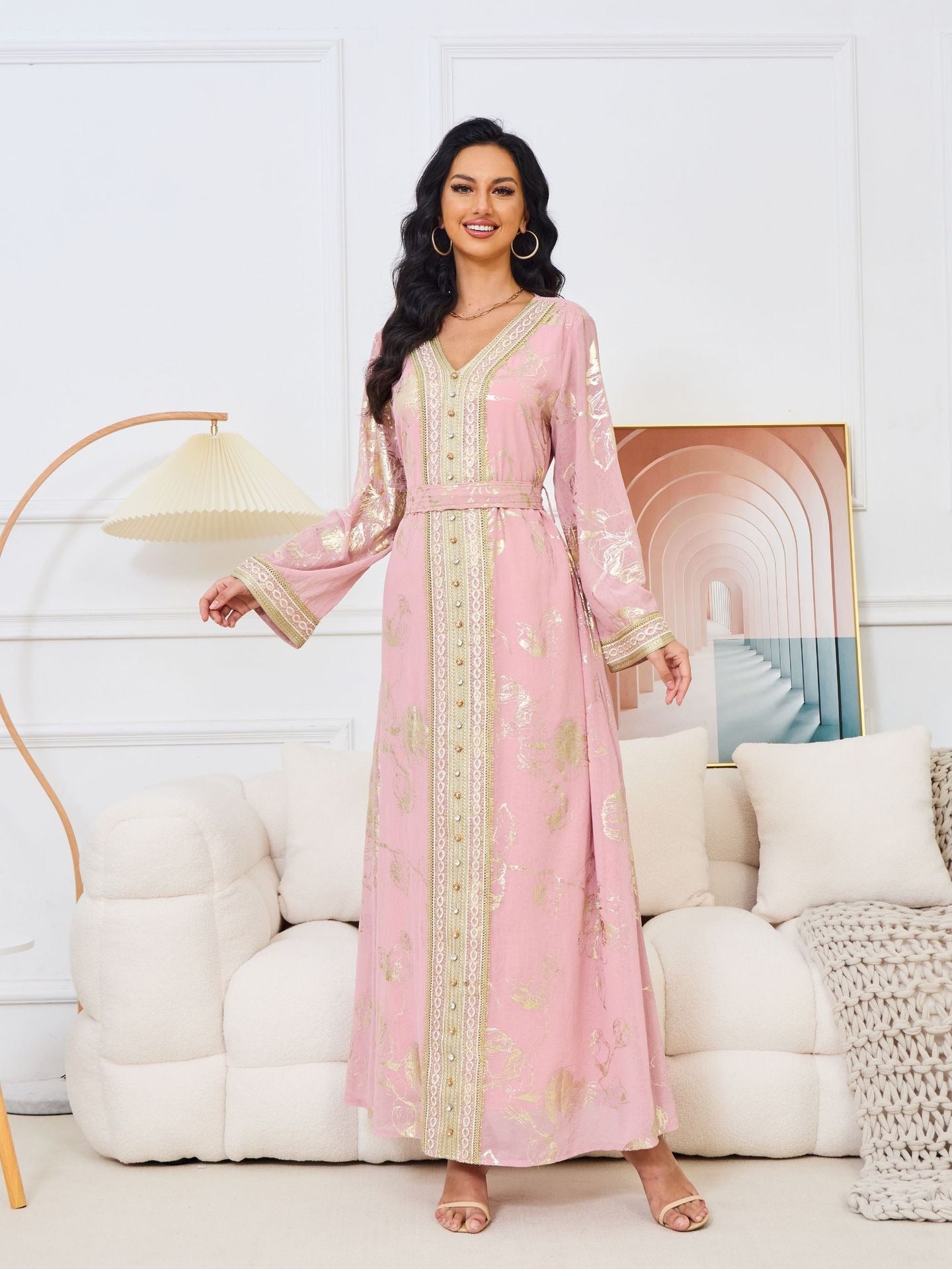 Muslim Womens Dress New Pink Stamped Fashion Party Robe - Pleasures and Sins   Pleasures and Sins