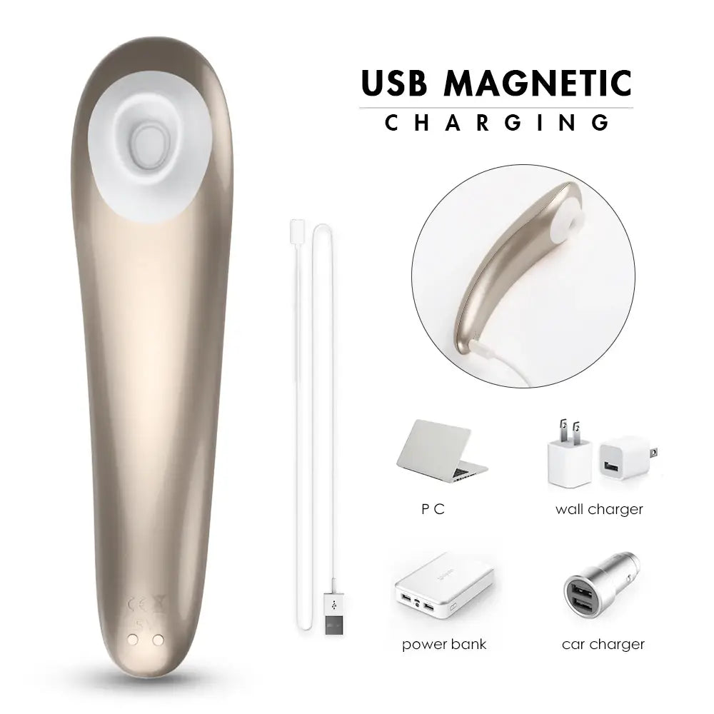 Metallic gold USB magnetic charger for Curved Nipple and Clitoris Stimulator with Suction.