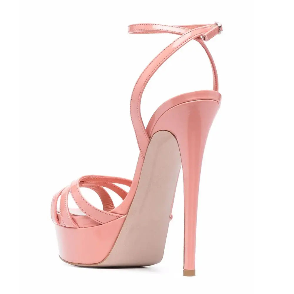 Stylish Pink Platform Sandals with Ankle Buckle and Slim Heels for chic summer vibes.