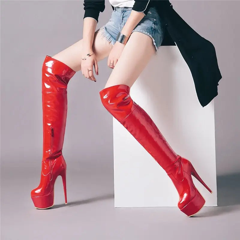 Sexy Thigh High Fetish Boots For Women With Platform (Bottes fétiches à hauteur de cuisse pour femmes avec plateforme)