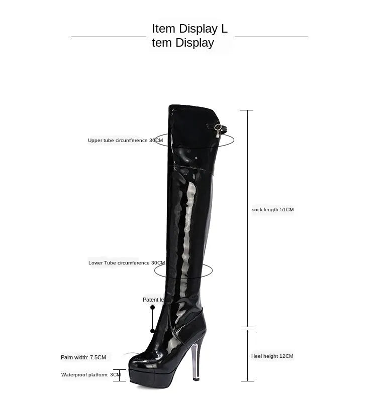 Over-the-knee High-heel Patent Leather Plus Size Women’s