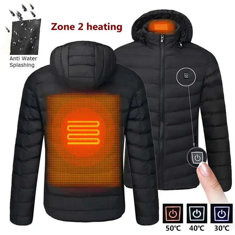 Mens Winter Warm Usb Heated Jacket Thermostat Hooded