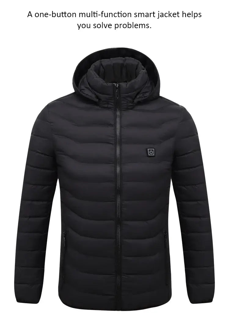 Mens Winter Warm Usb Heated Jacket Thermostat Hooded