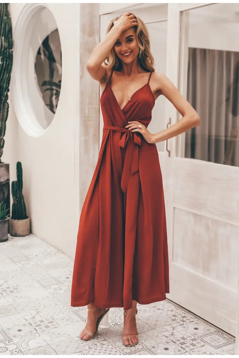 Sexy Split Jumpsuit Damen V-Ausschnitt Spaghettiträger Strand