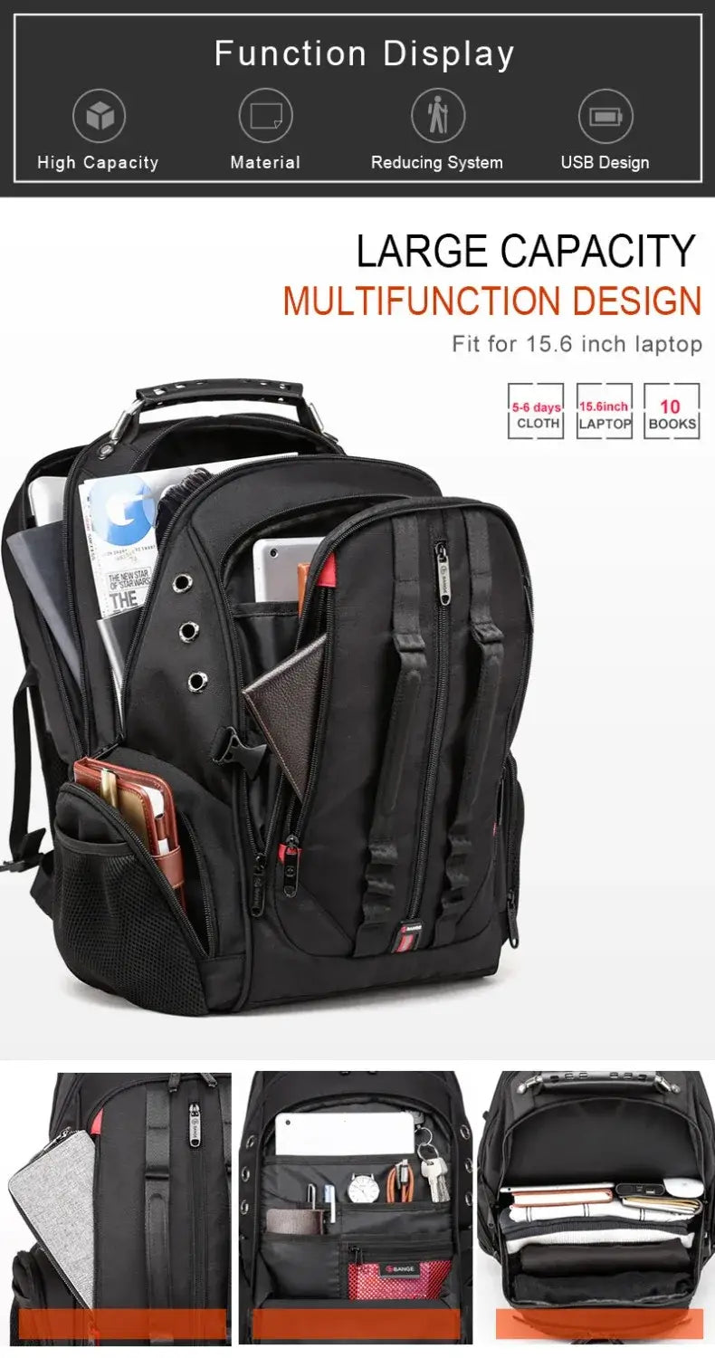 Mens 45l Travel Backpack 15.6 Laptop Usb Anti Theft Backpack